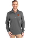 Cleveland Browns Helmet Cutter & Buck Traverse Stretch Eco Quarter Zip Mens Big and Tall Pullover Elemental Grey Front Thumbnail Image