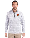 Cleveland Browns Helmet Cutter & Buck Traverse Stretch Eco Camo Print Quarter Zip Mens Big and Tall Pullover Charcoal Front Thumbnail Image