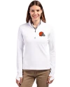 Cleveland Browns Cutter & Buck Traverse Stretch Eco Quarter Zip Womens Pullover White Front Thumbnail Image