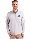 Duke Blue Devils Cutter & Buck Virtue Eco Pique Micro Stripe Recycled Mens Quarter Zip Polished/White Front Thumbnail Image