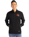 Cleveland Browns Helmet Cutter & Buck Roam Epic Versatility Recycled Quarter Zip Mens Pullover Black Front Thumbnail Image