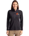 Cleveland Browns Cutter & Buck Adapt Eco Knit Stretch Recycled Womens Half Zip Pullover Black Front Thumbnail Image