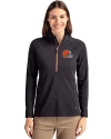 Cleveland Browns Cutter & Buck Adapt Eco Knit Stretch Recycled Womens Half Zip Pullover Black/Orange Front Thumbnail Image