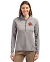 Cleveland Browns Cutter & Buck Adapt Eco Knit Stretch Recycled Womens Half Zip Pullover Polished Medium Gray Front Thumbnail Image