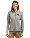 Cleveland Browns Helmet Cutter & Buck Adapt Eco Knit Stretch Recycled Womens Half Zip Pullover Polished Medium Gray Front Thumbnail Image