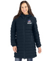 Cleveland Browns Americana Cutter & Buck Mission Ridge Repreve Eco Insulated Womens Long Puffer Jacket Navy Blue Front Thumbnail Image
