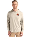 Cleveland Browns Helmet Cutter & Buck Coastline Epic Comfort Recycled Mens Hooded Shirt Wheat Front Thumbnail Image