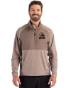 View image 7: Cleveland Browns Monochromatic Cutter & Buck Adapt Recycled Soft Knit Stretch Mens Hybrid Quarter Zip Pullover  Mushroom Heather Front