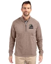Cleveland Browns Monochromatic Cutter & Buck Adapt Recycled Soft Knit Stretch Mens Heathered Quarter Zip Pullover  Mushroom Heather Front Thumbnail Image