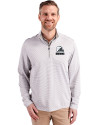 Cleveland Browns Monochromatic Cutter & Buck Virtue Recycled Micro Stripe Featherlight Pique Mens Quarter Zip Pullover Polished/White Front Thumbnail Image