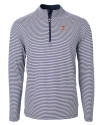 Texas Longhorns Alumni Cutter & Buck Virtue Eco Pique Micro Stripe Recycled Mens Big & Tall Quarter Zip Navy Blue/White Mannequin Thumbnail Image
