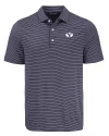 View image 3: Brigham Young Cougars Cutter & Buck Forge Recycled Fine Line Stripe Four-Way Stretch Mens Polo Navy Blue/White Mannequin