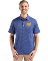 Pitt Panthers College Vault Cutter & Buck Forge Epic Confidence Fine Line Stripe Stretch Recycled Mens Polo Tour Blue/White Front Thumbnail Image