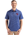 View image 7: Buffalo Bisons Cutter & Buck Forge Recycled Fine Line Stripe Four-Way Stretch Mens Polo Tour Blue/White Front
