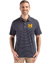 Michigan Wolverines Alumni Cutter & Buck Forge Epic Confidence Fine Line Stripe Stretch Recycled Mens Polo Navy Blue/White Front Thumbnail Image