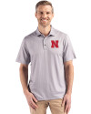 Nebraska Cornhuskers Cutter & Buck Pike Eco Shadow Check Print Recycled Mens Big & Tall Polo Polished Medium Gray Front Thumbnail Image