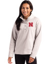 Nebraska Cornhuskers Cutter & Buck Hunts Point Eco Textured Fleece Recycled Womens Snap Pullover Polished Medium Gray Front Thumbnail Image