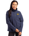 Michigan Wolverines Cutter & Buck Hunts Point Eco Textured Fleece Recycled Womens Snap Pullover Navy Blue Front Thumbnail Image