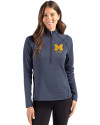 Michigan Wolverines Alumni Cutter & Buck Peshastin Fleece Recycled Womens Half Zip Pullover Navy Blue Heather Front Thumbnail Image