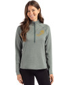 View image 4: NDSU Bison Vintage Cutter & Buck Peshastin Recycled Grid Fleece Womens Half Zip Pullover Hunter Heather Front