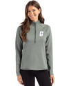 View image 4: Charlotte 49ers Cutter & Buck Peshastin Recycled Grid Fleece Womens Half Zip Pullover Hunter Heather Front