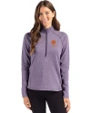 View image 4: Clemson Tigers Alumni Cutter & Buck Peshastin Recycled Grid Fleece Womens Half Zip Pullover College Purple Heather Front