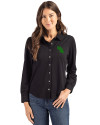 North Texas Mean Green Cutter & Buck Advantage Tri-Blend Eco Soft Pique Long Sleeve Knitted Womens Button Up Black Front Thumbnail Image