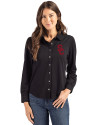 USC Trojans Cutter & Buck Advantage Recycled Cotton-Blend Pique Womens Long Sleeve Button Down Shirt Black Front Thumbnail Image
