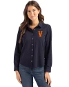 Virginia Hoos College Vault Cutter & Buck Advantage Tri-Blend Eco Soft Pique Long Sleeve Knitted Womens Button Up Liberty Navy Front Thumbnail Image