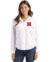 Nebraska Cornhuskers Cutter & Buck Advantage Tri-Blend Eco Soft Pique Long Sleeve Knitted Womens Button Up White Front Thumbnail Image