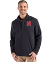 Nebraska Cornhuskers Cutter & Buck Hunts Point Eco Textured Fleece Recycled Mens Snap Pullover Black Front Thumbnail Image