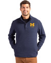 Michigan Wolverines Alumni Cutter & Buck Hunts Point Eco Textured Fleece Recycled Mens Snap Pullover Navy Blue Front Thumbnail Image