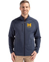 Michigan Wolverines Alumni Cutter & Buck Peshastin Fleece Recycled Mens Full Zip Jacket Navy Blue Heather Front Thumbnail Image