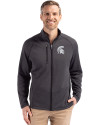 Michigan State Spartans Cutter & Buck Peshastin Fleece Recycled Mens Full Zip Jacket Black Heather Front Thumbnail Image