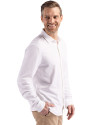 Harvard Crimson Cutter & Buck Advantage Tri-Blend Eco Soft Pique Long Sleeve Knitted Mens Button Up White Side Thumbnail Image