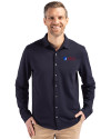 Fairleigh Dickinson Knights Cutter & Buck Advantage Tri-Blend Eco Soft Pique Long Sleeve Knitted Mens Button Up Liberty Navy Front Thumbnail Image