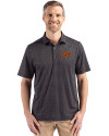 Oklahoma State Cowboys Cutter & Buck Pike Eco Shadow Check Print Recycled Mens Polo Black Front Thumbnail Image