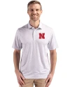Nebraska Cornhuskers Cutter & Buck Pike Eco Flora Print Recycled Mens Polo Polished Medium Gray Front Thumbnail Image