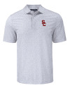 USC Trojans Cutter & Buck Pike Eco Flora Print Recycled Mens Polo Polished Medium Gray Mannequin Thumbnail Image