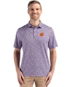 Clemson Tigers Cutter & Buck Pike Eco Flora Print Recycled Mens Polo College Purple Front Thumbnail Image