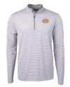 Texas Longhorns 100 Years at DKR Cutter & Buck Virtue Eco Pique Micro Stripe Recycled Mens Quarter Zip Polished/White Mannequin Thumbnail Image