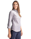 Georgia Tech Yellow Jackets Alumni Cutter & Buck Stretch Oxford Stripe Womens Long Sleeve Dress Shirt Charcoal Side Thumbnail Image