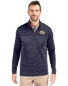 Georgia Tech Yellow Jackets - Cutter & Buck Traverse Stretch Eco Stripe Quarter Zip Mens Big and Tall Pullover Liberty Navy Front Thumbnail Image