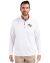 Georgia Tech Yellow Jackets - Cutter & Buck Adapt Eco Knit Stretch Recycled Mens Quarter Zip Pullover White Front Thumbnail Image