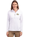 Georgia Tech Yellow Jackets - Cutter & Buck Adapt Eco Knit Stretch Recycled Womens Half Zip Pullover White Front Thumbnail Image