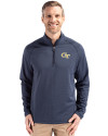Georgia Tech Yellow Jackets - Cutter & Buck Peshastin Fleece Recycled Mens Half Zip Pullover Navy Blue Heather Front Thumbnail Image