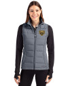 Oakland Golden Grizzlies Cutter & Buck Evoke Hybrid Softshell Recycled Womens Full Zip Vest Elemental Grey Front Thumbnail Image