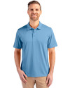 Front profile of a man wearing an Atlas Cutter & Buck Prospect Eco Textured Stretch Recycled Mens Short Sleeve Polo Thumbnail Image