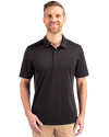 Front profile of a man wearing a Black Cutter & Buck Prospect Eco Textured Stretch Recycled Mens Short Sleeve Polo Thumbnail Image