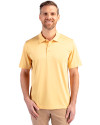 Front profile of a man wearing a Desert Cutter & Buck Prospect Eco Textured Stretch Recycled Mens Short Sleeve Polo Thumbnail Image